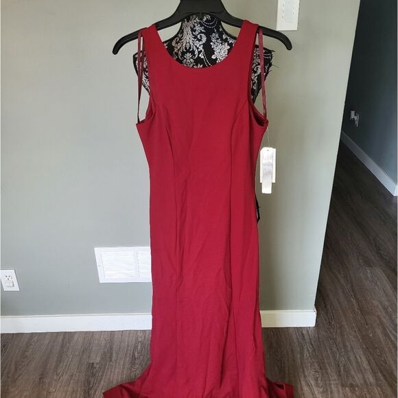 Sequin Hearts Ruffle Scoop Back Scuba Gown-RED-7 - Picture 2 of 6